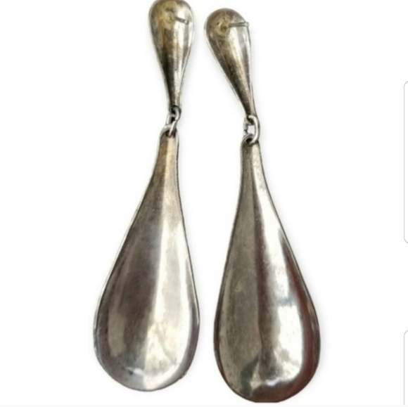 VINTAGE LONG  SILVERPLATED MODERNIST DESIGN DROP EARRINGS - Picture 3 of 3
